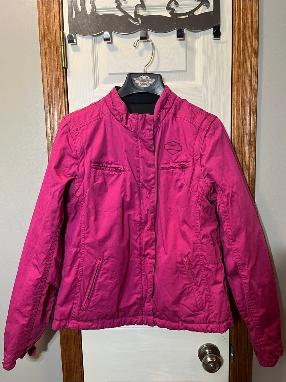 HARLEY DAVIDSON Black & Pink Reversible Med Weight Coat &/or Vest Women’s Large - Picture 15 of 16